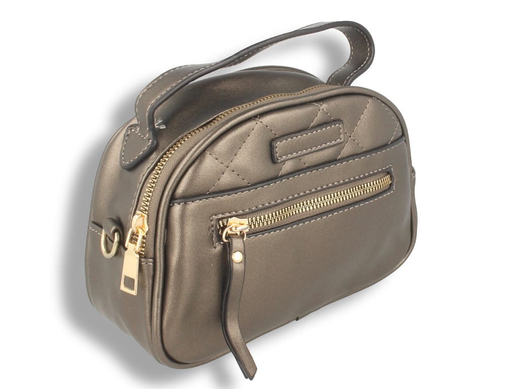 Torebka damska średnia srebrno-złota z paskiem