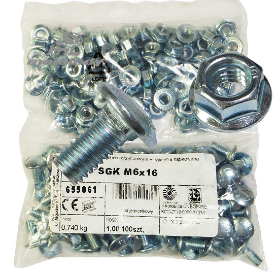 Śruba grzybek nakrętka SGK M6X16 100szt BAKS