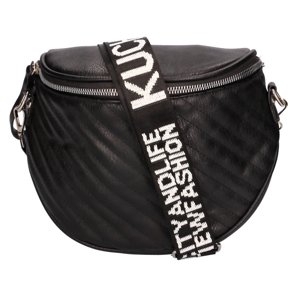 Torebka damska Nerka pikowana z tekstylnym paskiem czarna