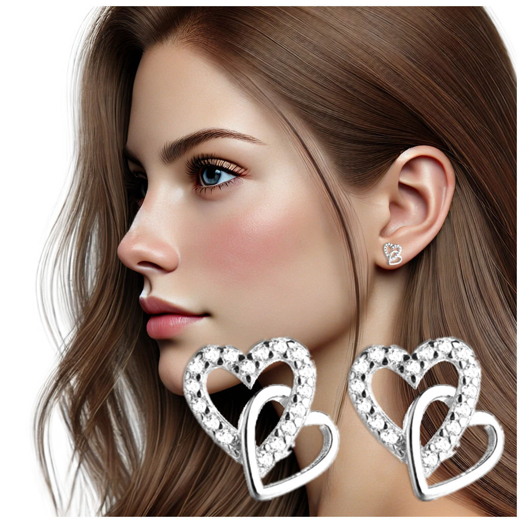 Srebrne kolczyki podwójne serca z cyrkoniami – romantyczny prezent