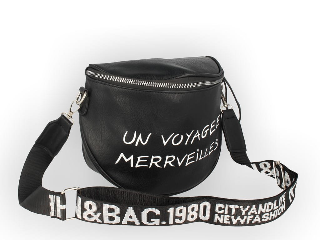 Torebka damska listonoszka saszetka napisy czarna