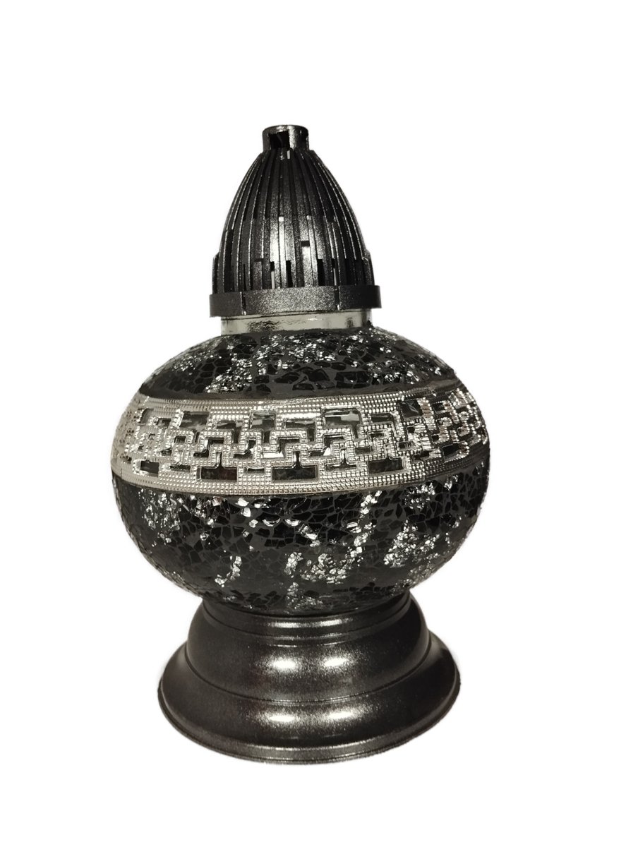 Znicz Lampion Mini-kulka witraż Czarno-srebrny