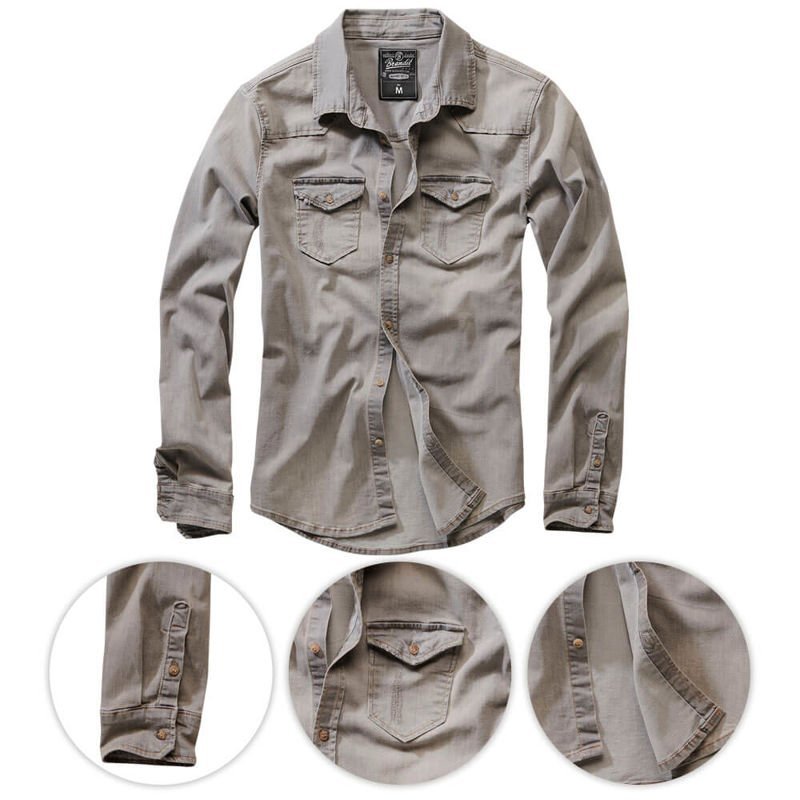 Brandit Koszula z Długim Rękawem Riley Denim Szara - M