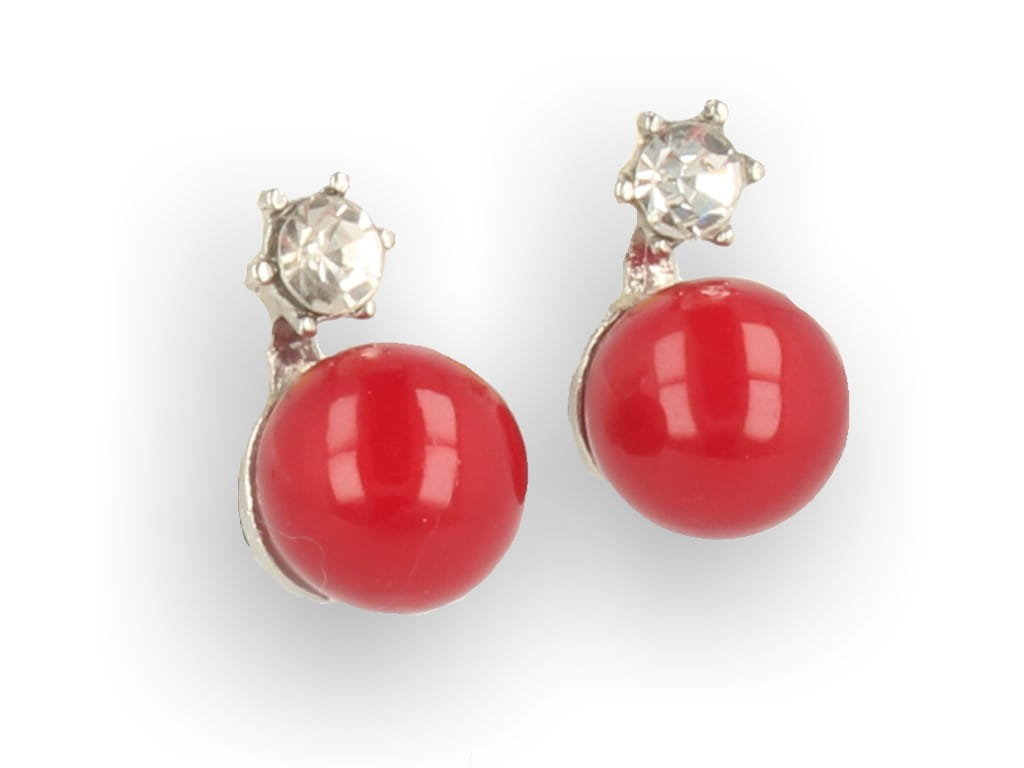 Klipsy do uszu duża czerwona perła kryształek