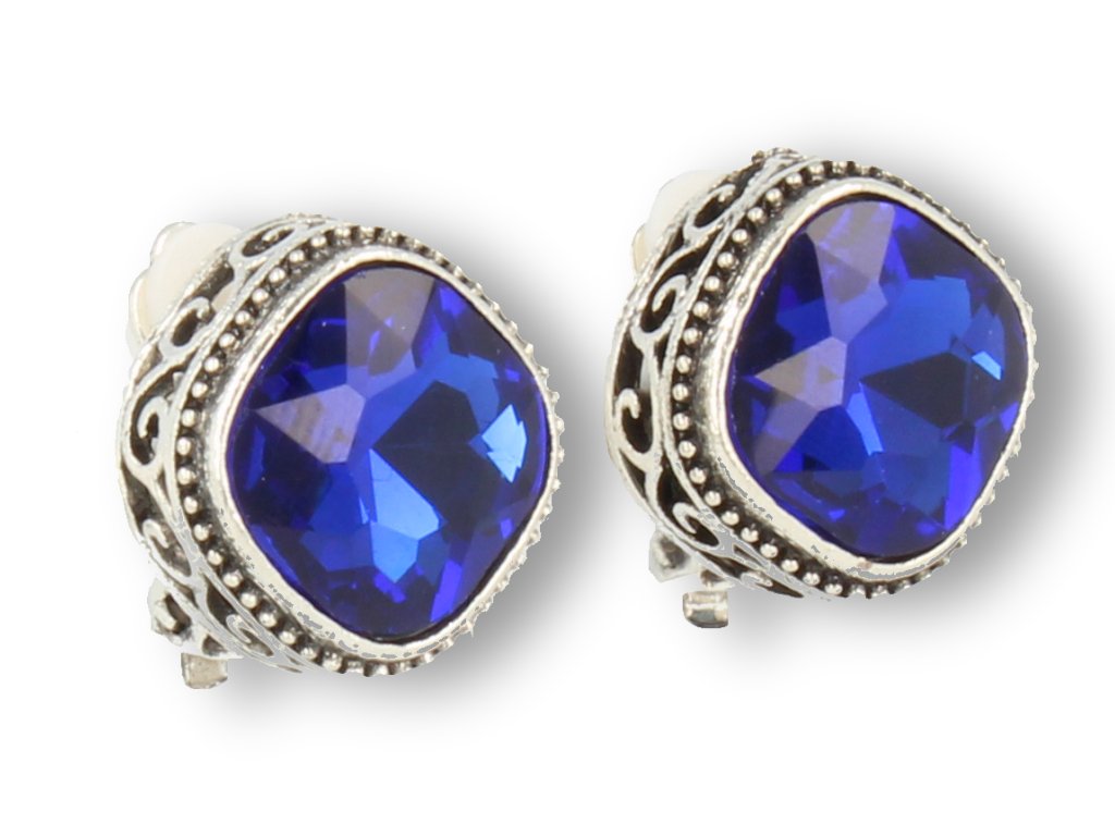 KLIPSY DAMSKIE SREBRNE Z CHABROWYM KRYSZTAŁEM W STYLU VINTAGE