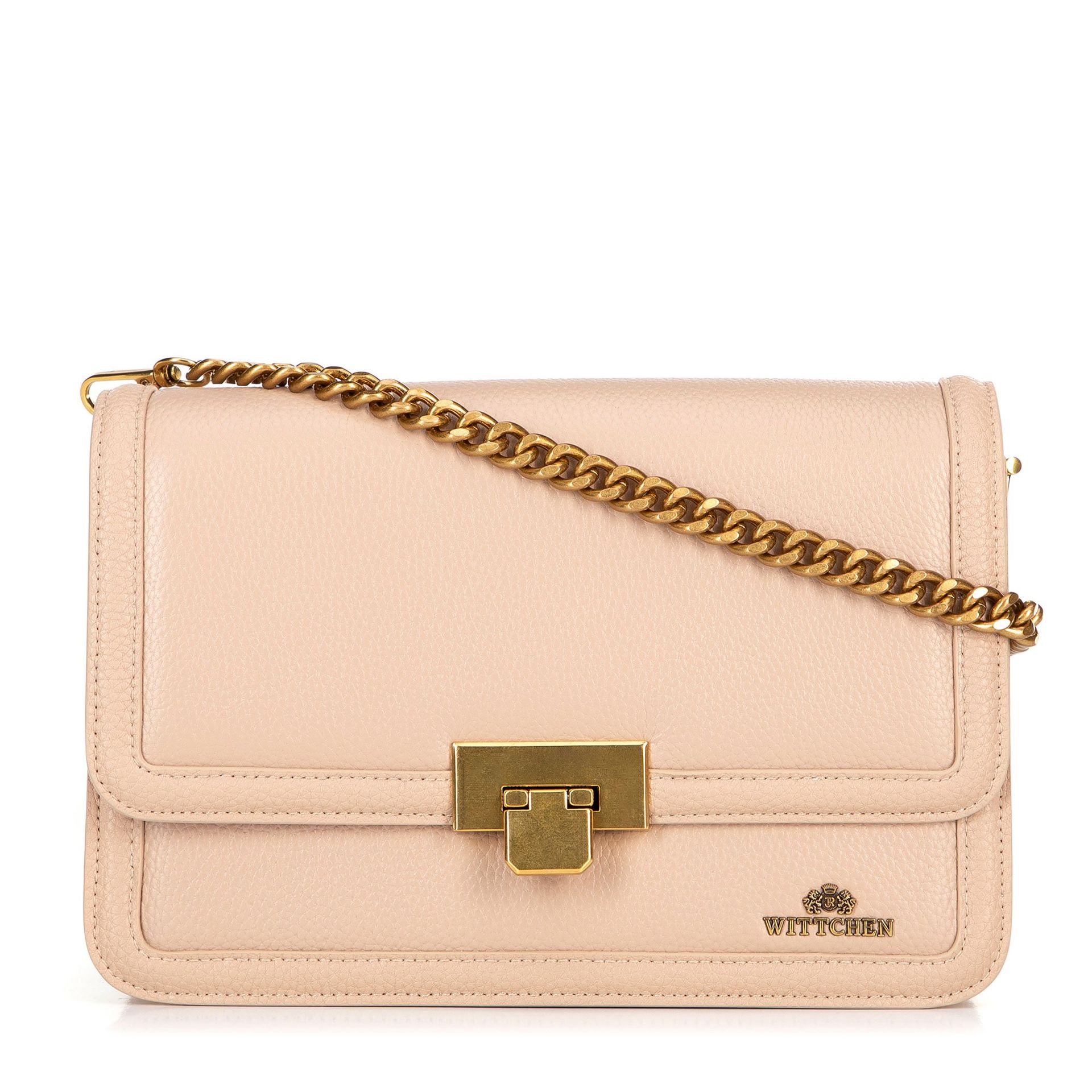 Skórzana torebka crossbody z łańcuszkiem beżowa