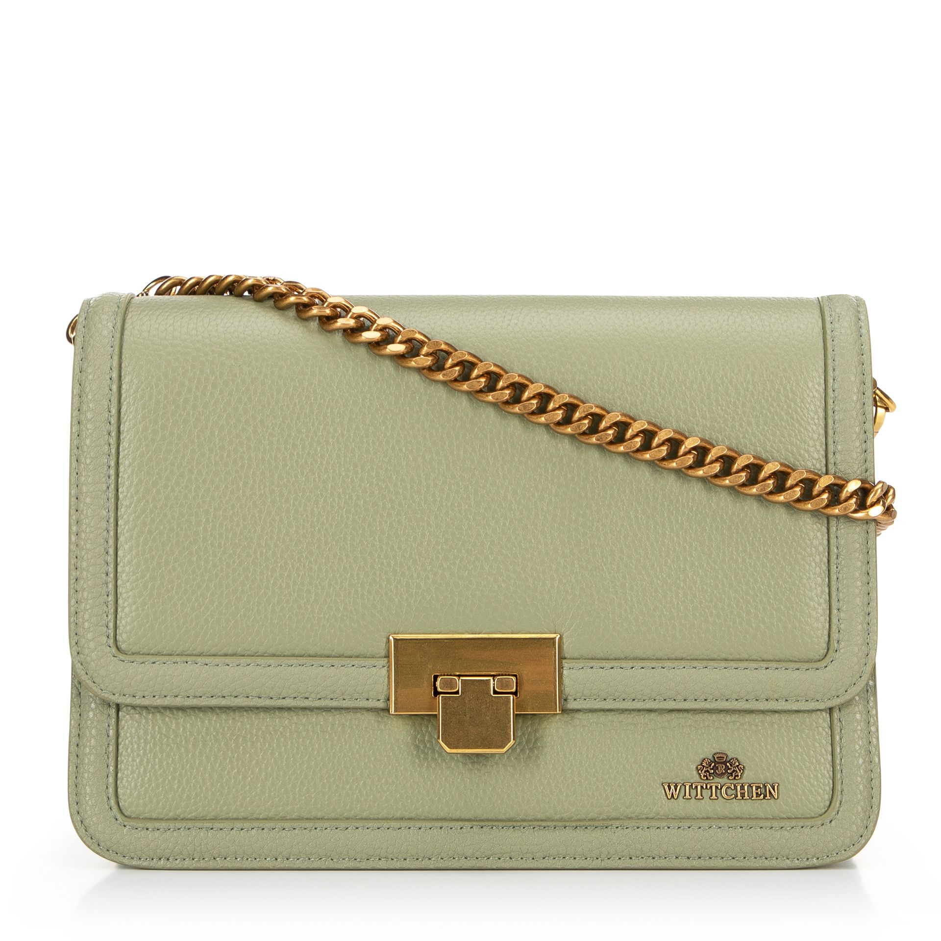 Skórzana torebka crossbody z łańcuszkiem zielona