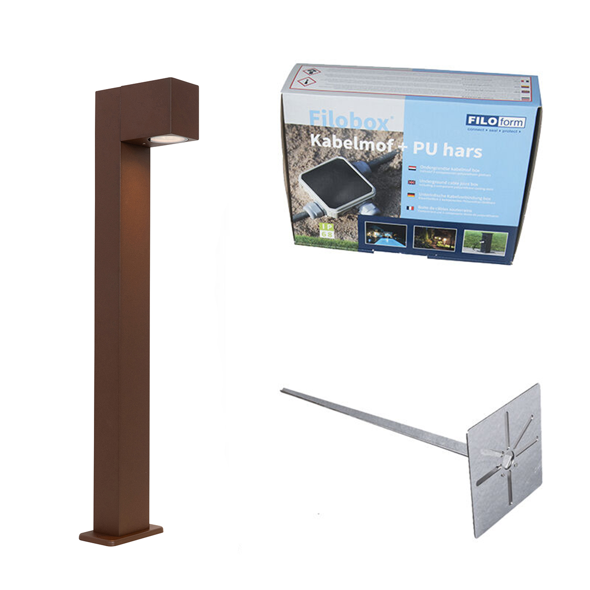 QAZQA Przemysłowa stojąca lampa zewnętrzna rdzawy brąz 65 cm IP44 - Baleno