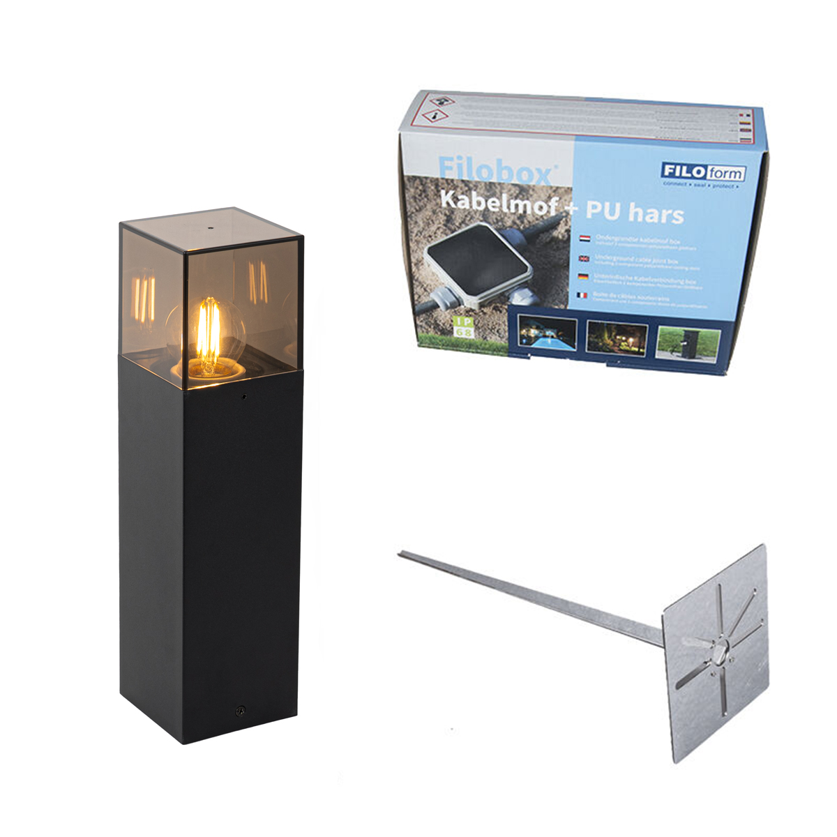 QAZQA Stojąca lampa zewnętrzna czarna z kloszem w kolorze dymionym 30 cm - Denmark