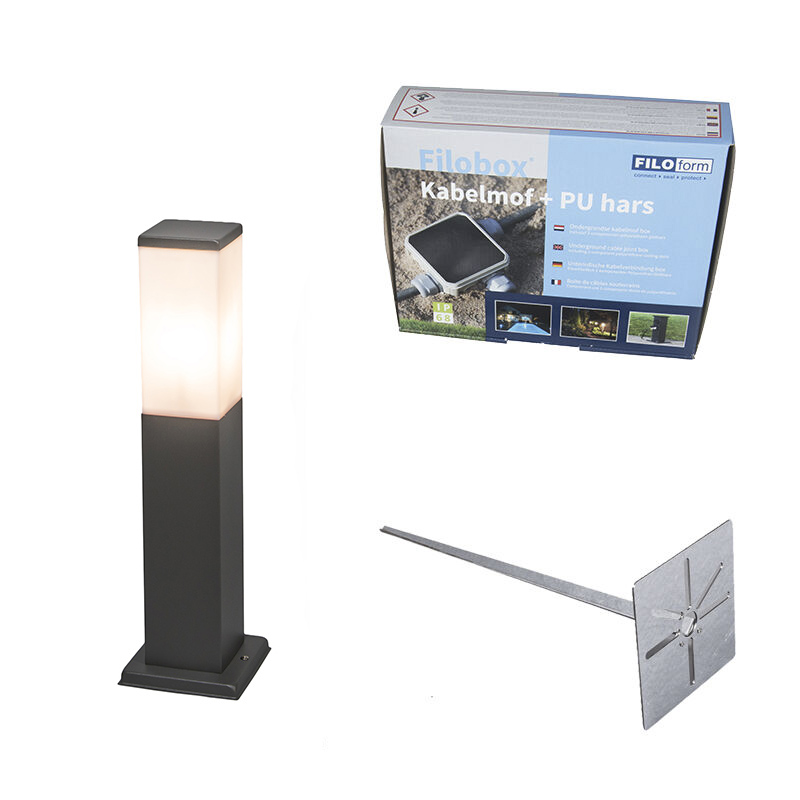 QAZQA Nowoczesna lampa słupkowa zewnętrzna, ciemnoszara z opalowym szkłem, 45 cm, IP44 - Malios