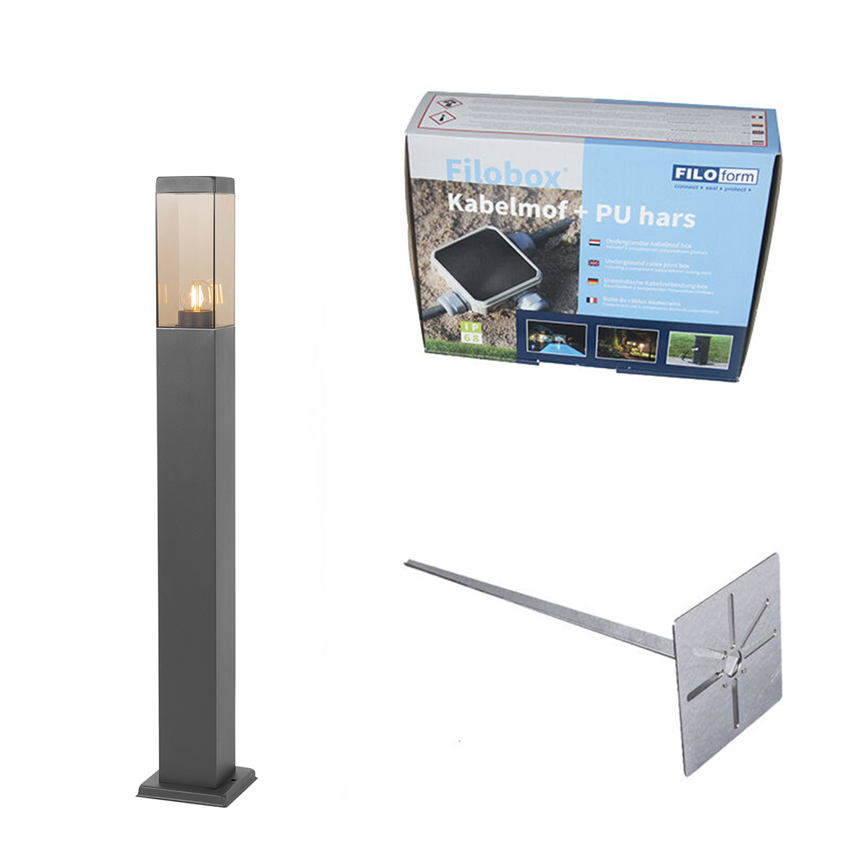 QAZQA Nowoczesna lampa stojąca zewnętrzna, ciemnoszara z kloszem w kolorze dymionym, 80 cm - Malios