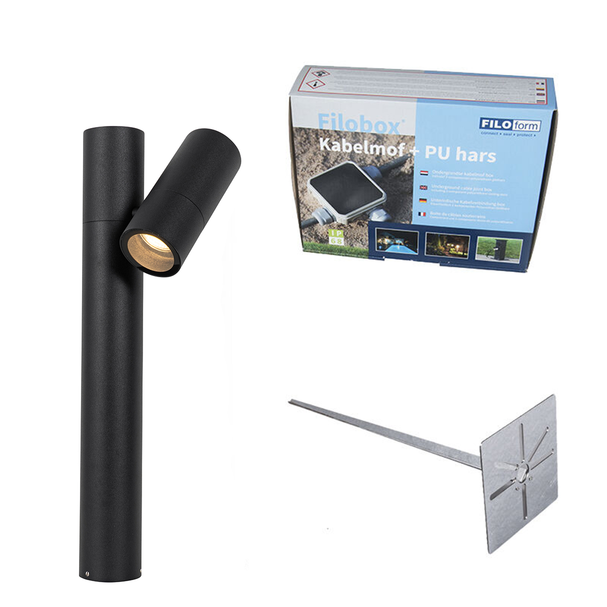 QAZQA Stojąca lampa zewnętrzna czarna 50 cm regulowana - Duo