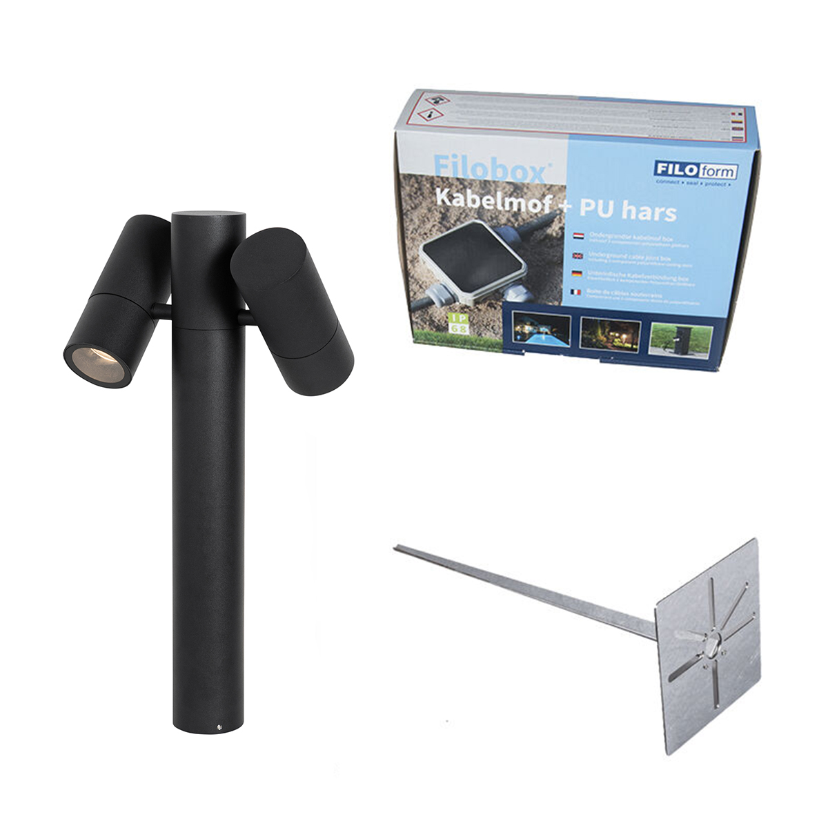 QAZQA Stojąca lampa ogrodowa czarna 50 cm 2-światłowa regulowana - Duo