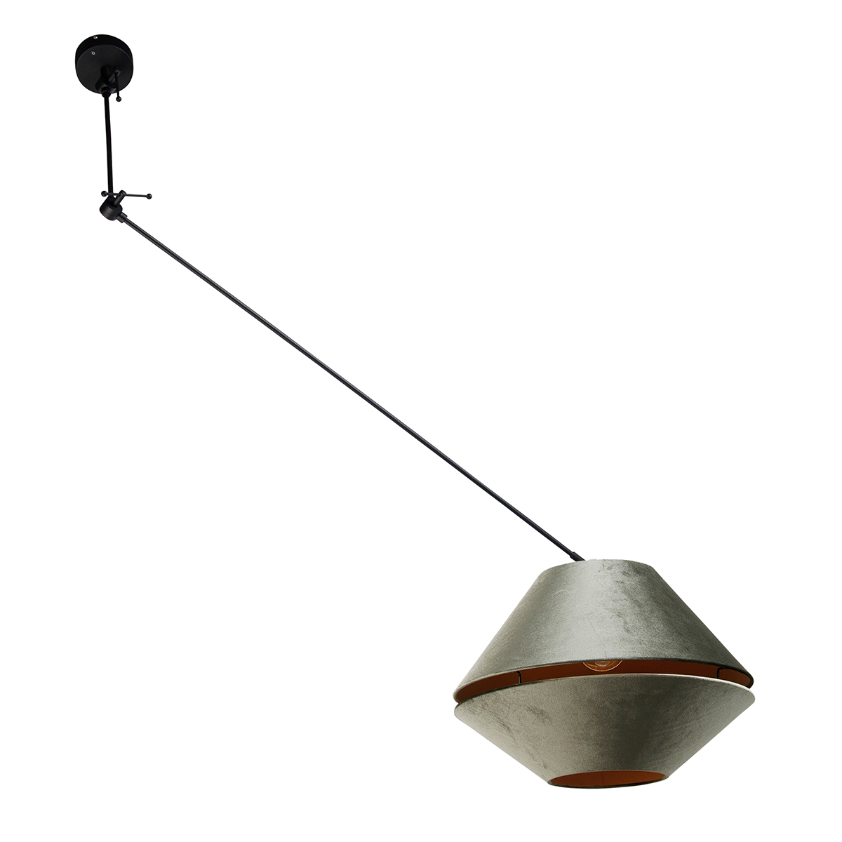 QAZQA Lampa wisząca czarna z podwójnym aksamitnym abażurem zielonym ze złotym wnętrzem - Blitz