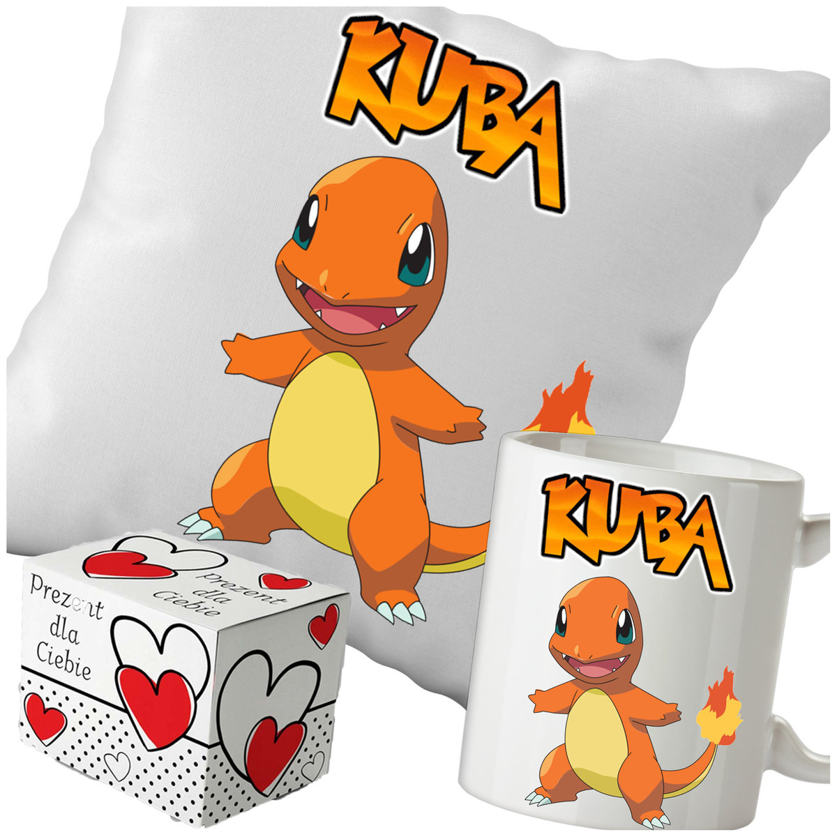 Kubek + Poduszka Pokemon Charmander 330ml 40x40cm i Opakowanie Na Prezent