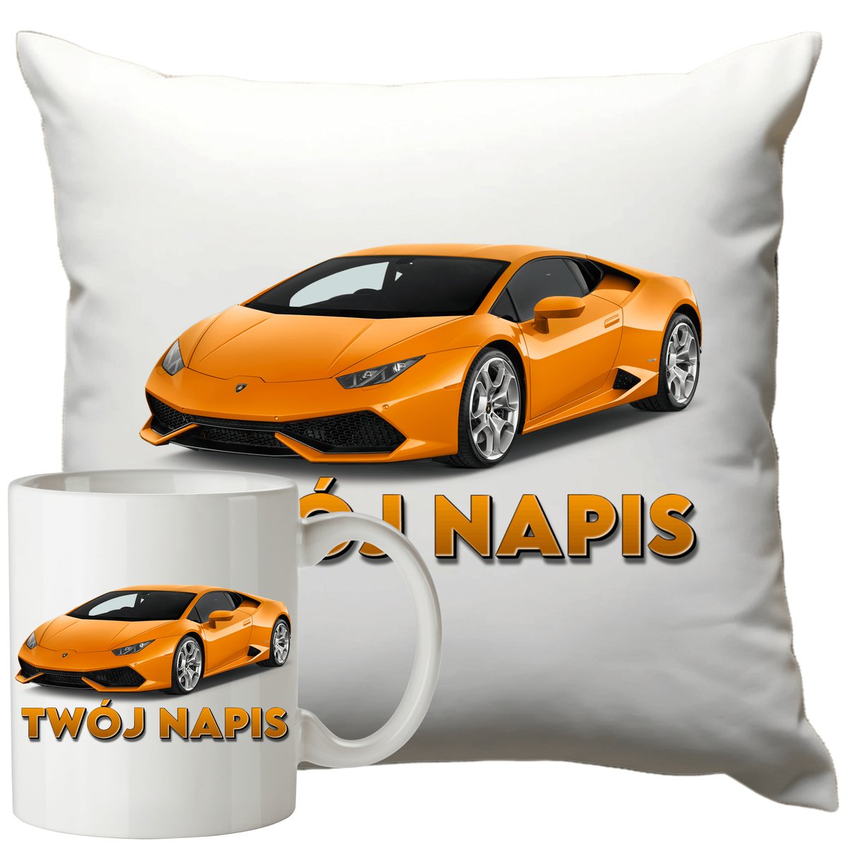 Kubek Poduszka Lamborghini 330ml 40x40cm z Napisem Zestaw Motoryzacyjny
