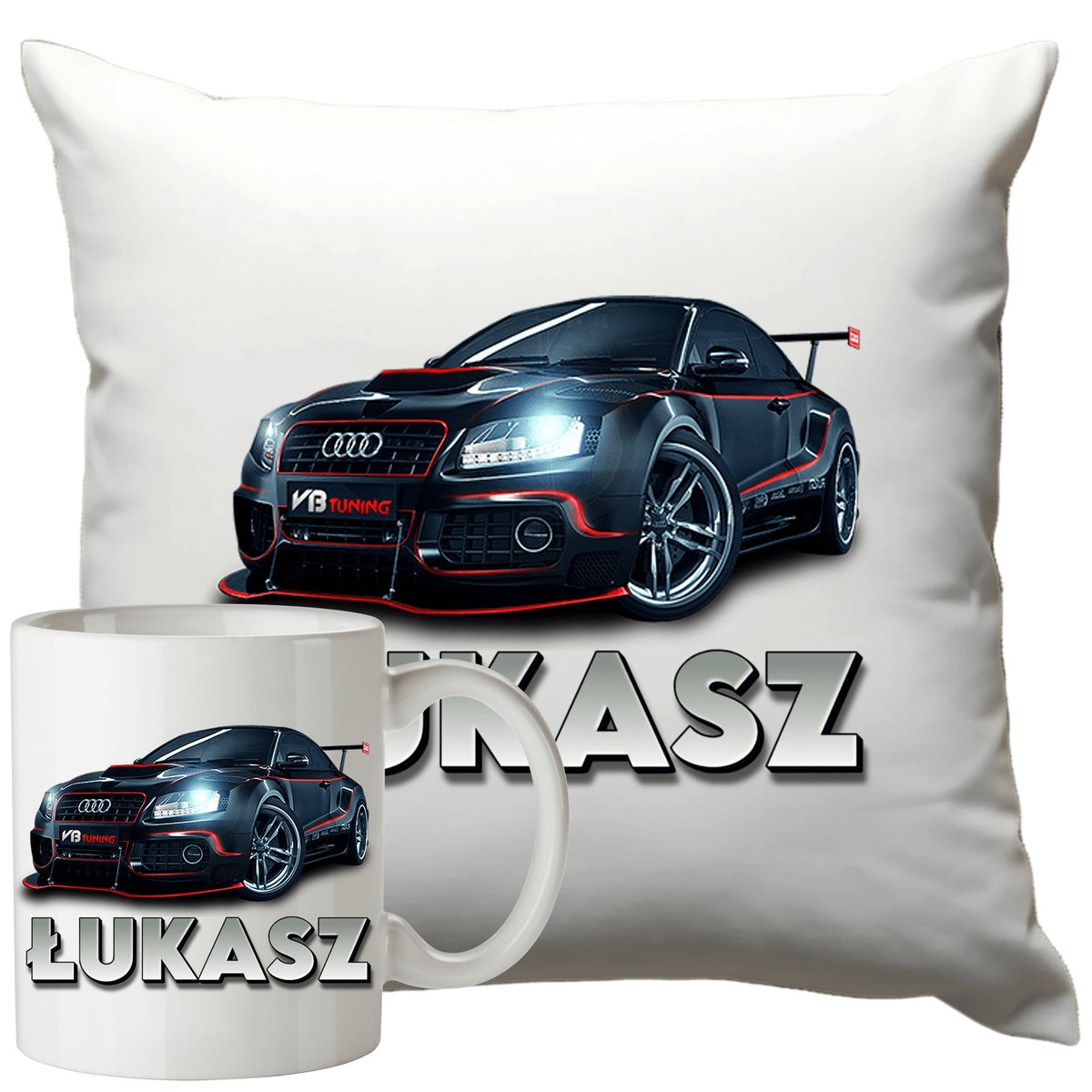 Kubek Poduszka Audi 330ml 40x40cm z Napisem Zestaw Motoryzacyjny