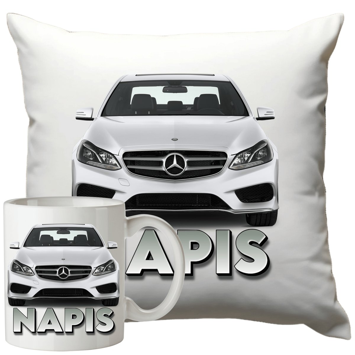 Kubek Poduszka Mercedes 330ml 40x40cm z Napisem Zestaw Motoryzacyjny