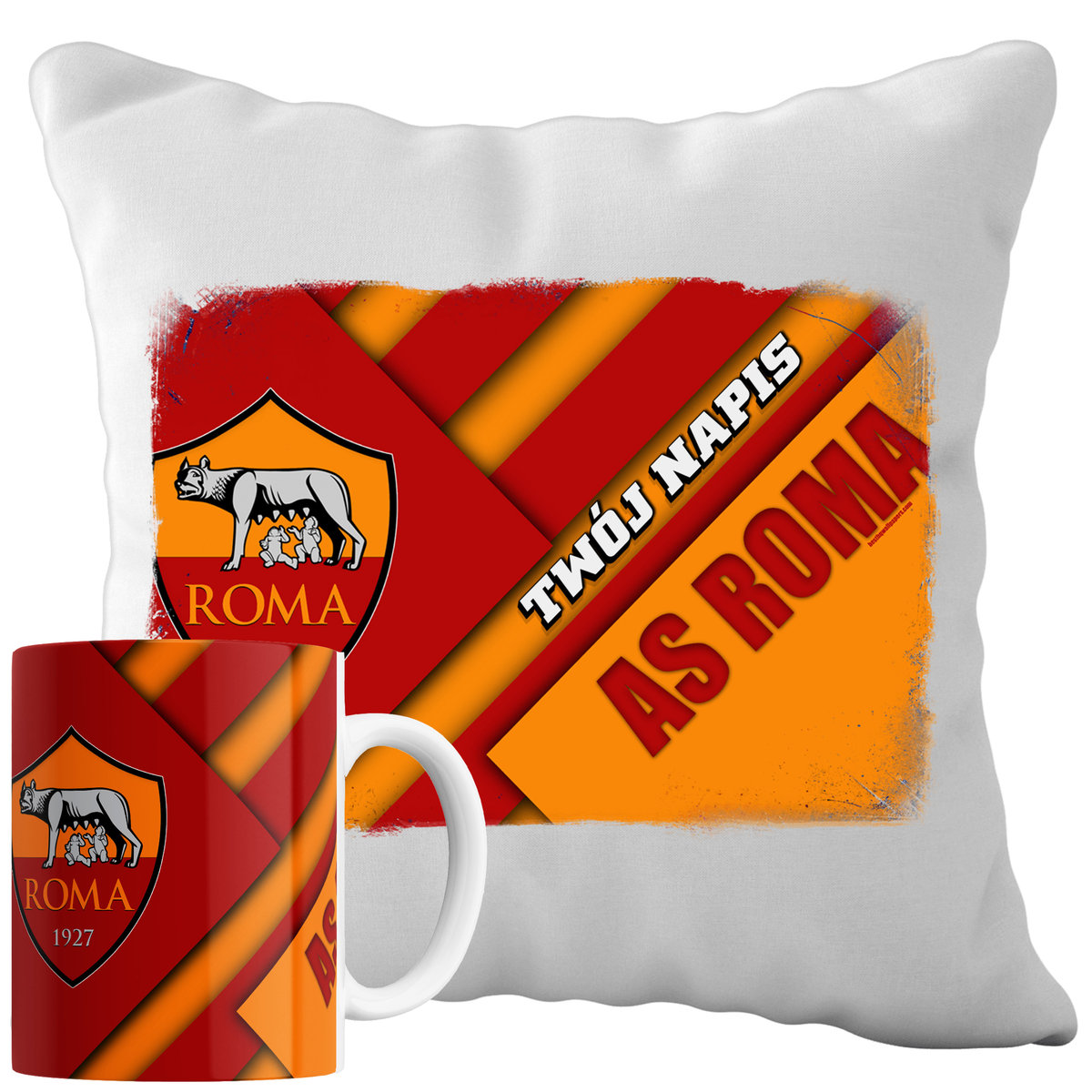 Kubek Poduszka As Roma 330ml 40x40cm z Napisem Zestaw PIłkarski Napis