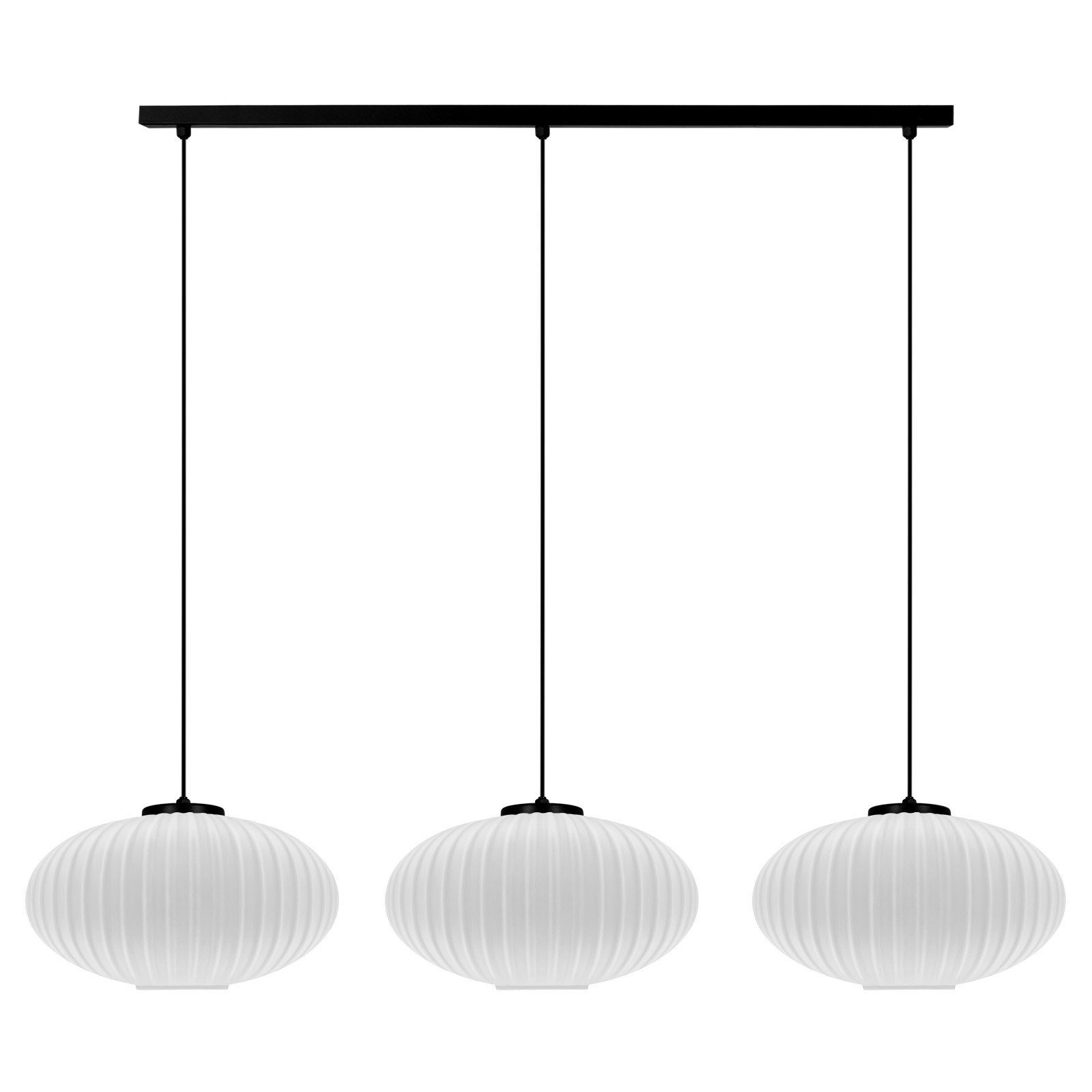 Lampa wisząca, trzy zwisy z białymi kloszami K-5672 z serii PESO