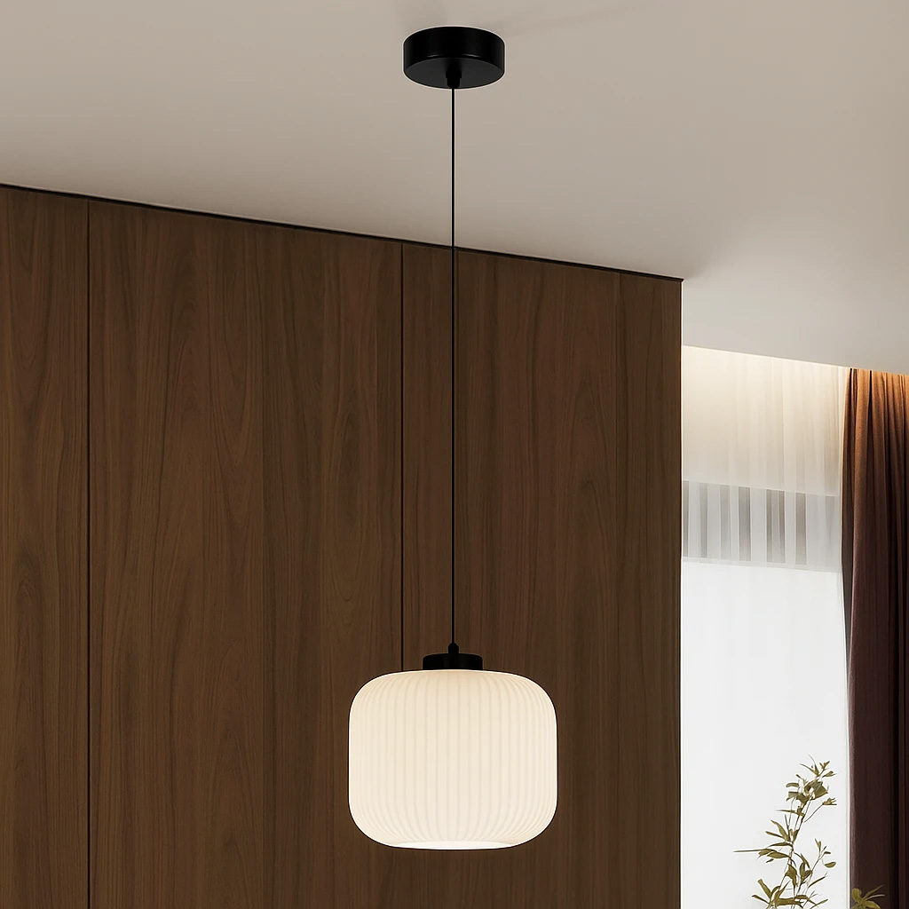 Lampa wisząca z jednym kloszem, czarno-biała K-5640 z serii SPARTA