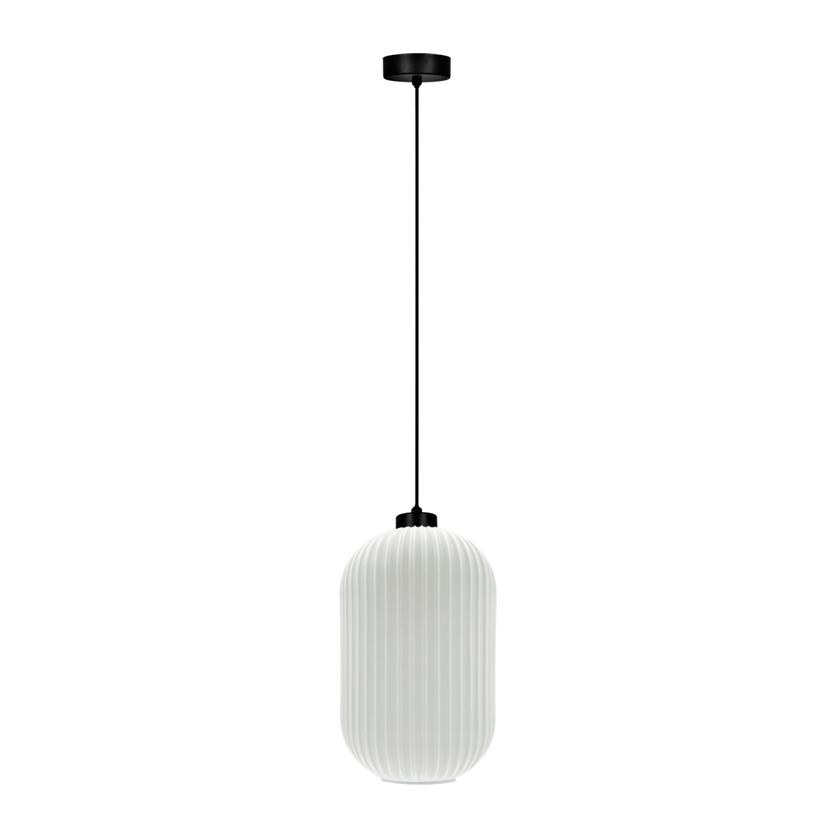 Czarna lampa wisząca z białym kloszem do jadalni K-5731 z serii VILAR