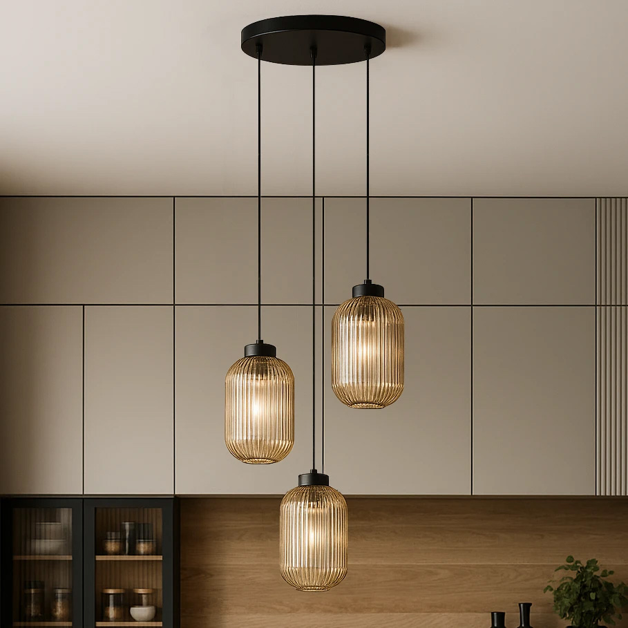 Lampa wisząca na 3 żarówki E27, miodowe klosze K-5745 z serii FADIGA