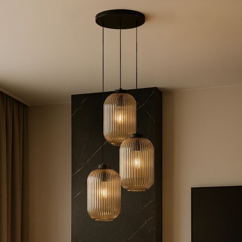Lampa wisząca z trzema bursztynowymi kloszami K-5746 z serii FADIGA
