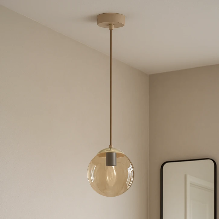 Beżowa lampa wisząca z miodowym kloszem K-5780 z serii FELIX