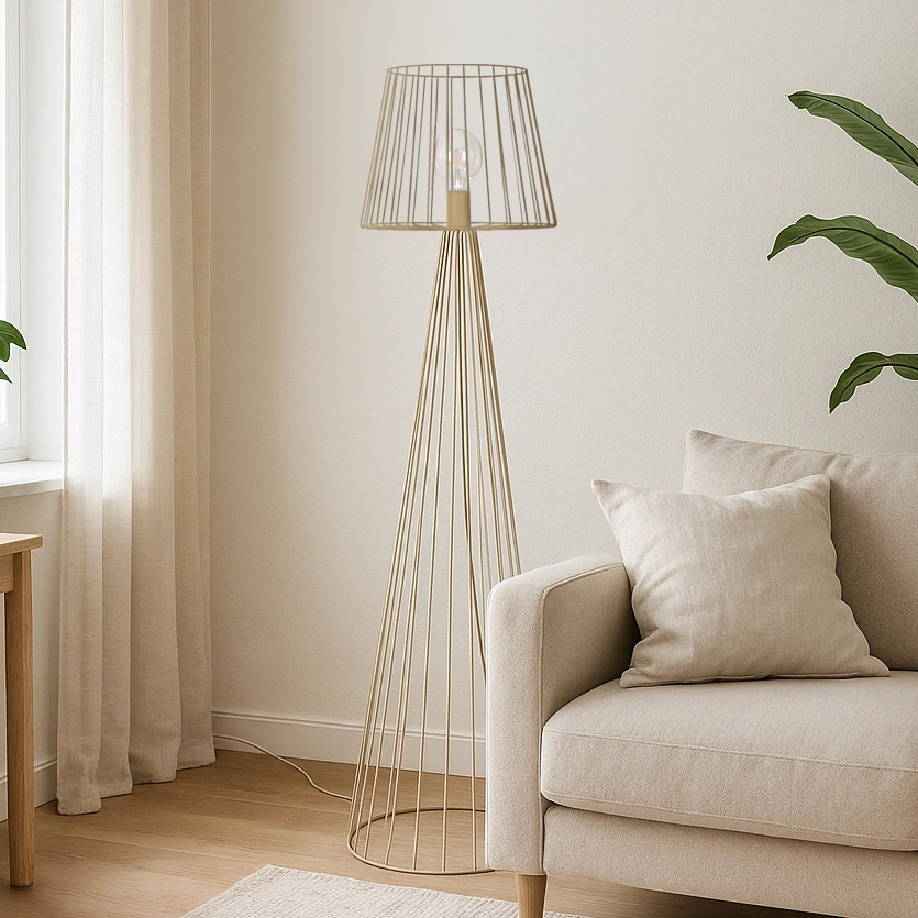 Nietuzinkowa lampa podłogowa w kolorze beżowym K-5817 z serii LIVIA