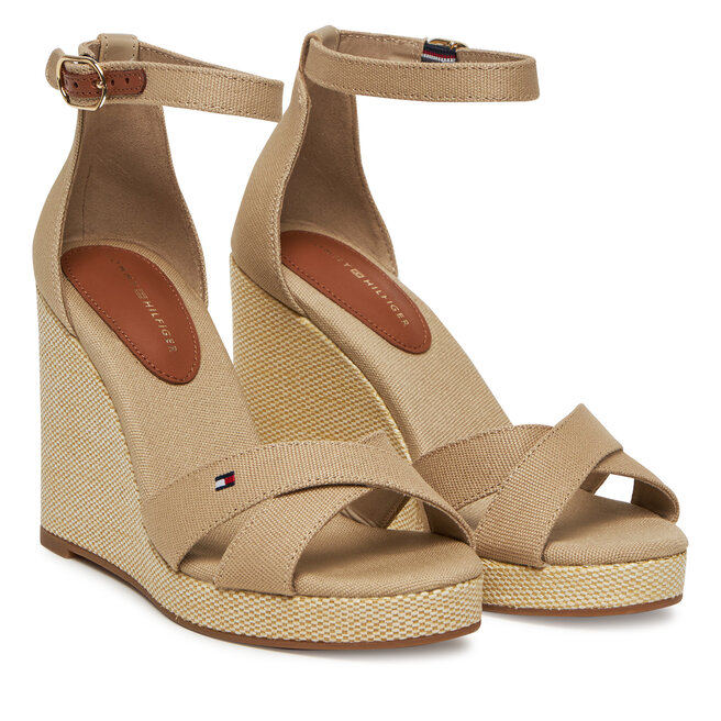 Sandały Tommy Hilfiger Flag High Wedge Espad Crisscross FW0FW08661 Beżowy