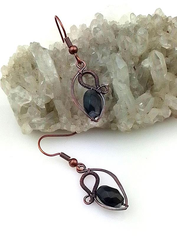 Agat indyjski - kolczyki miedziane 4x1.3 cm, waga 2.1 grama, rękodzieło
