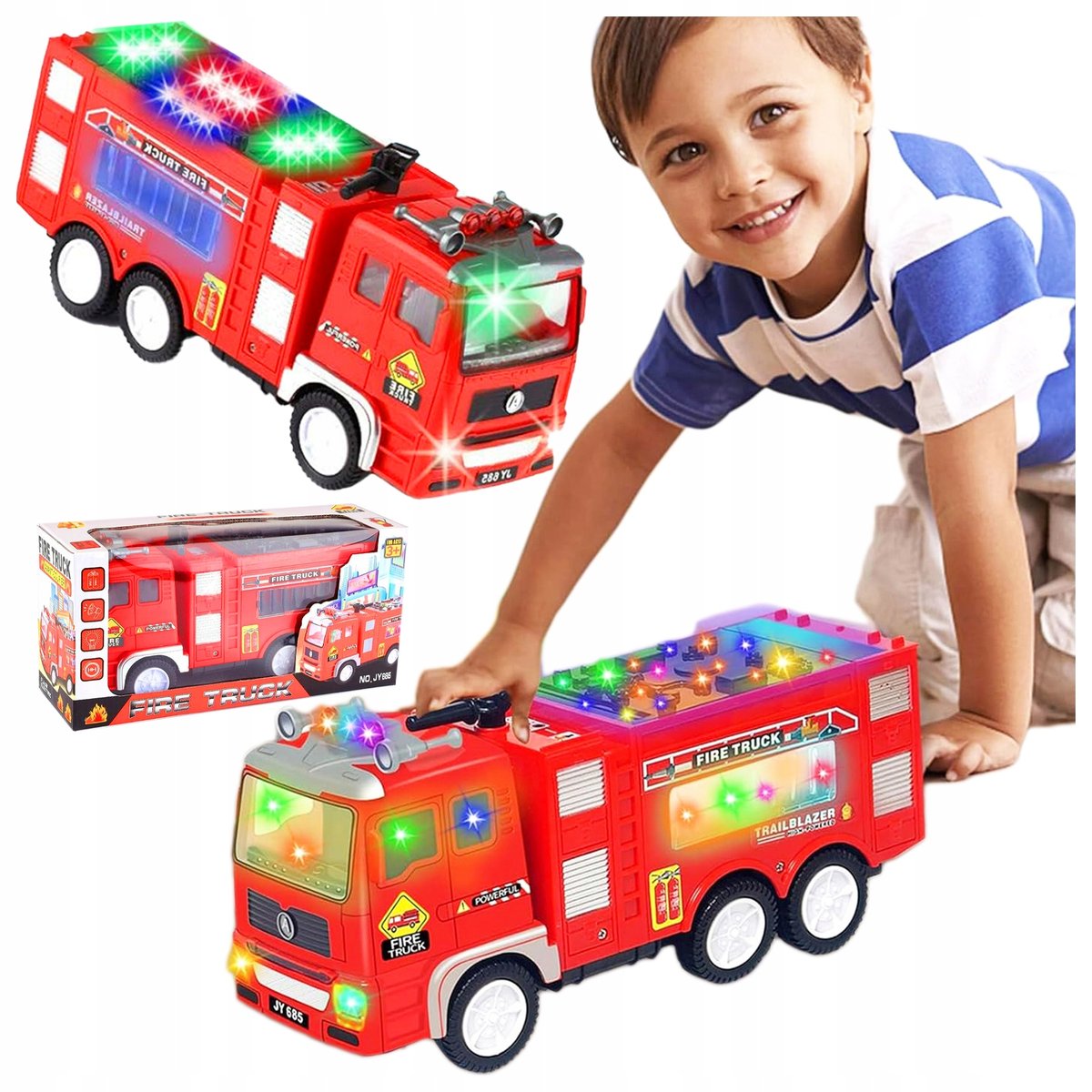 Wóz strażacki 4D jeżdżący świecący grający auto straży pożarnej