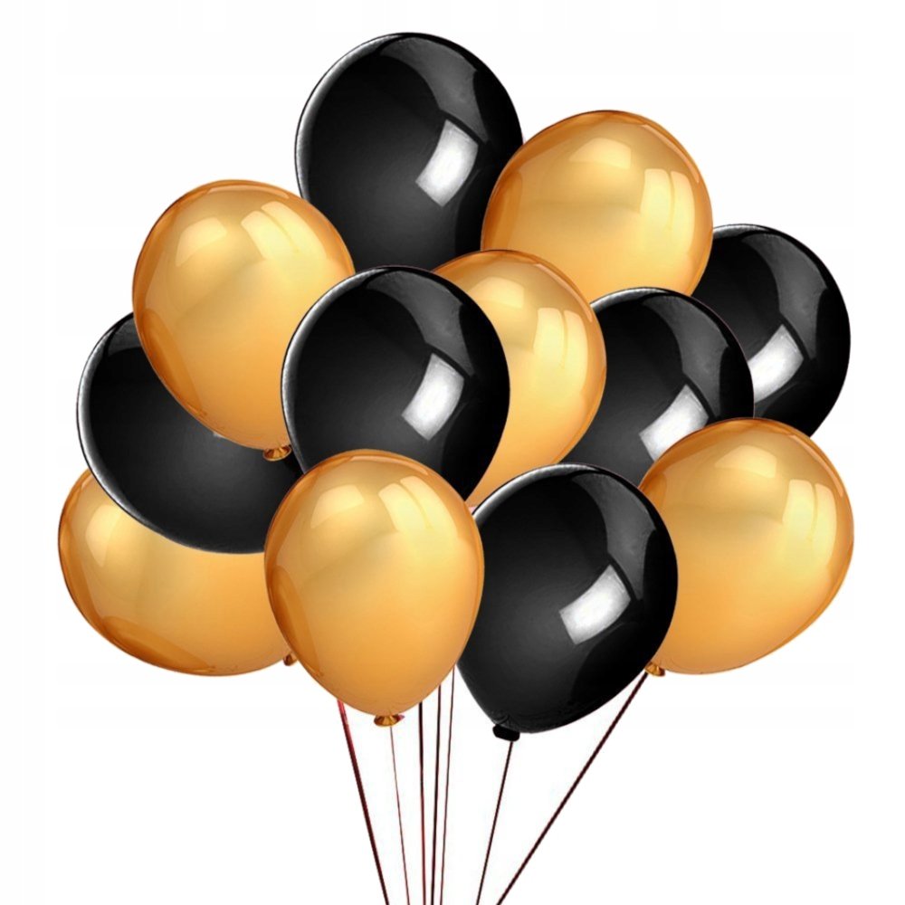 BALONY ZŁOTE CZARNE DUŻE URODZINY ŚLUB WESELE DEKORACJE PARTY ZESTAW 12 SZT