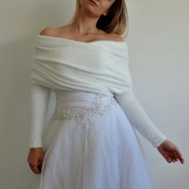 ✨ Puszysty Sweterek Ślubny, Etolka, Bolerko – Delikatność i Elegancja w Kolorze Ivory XS ✨