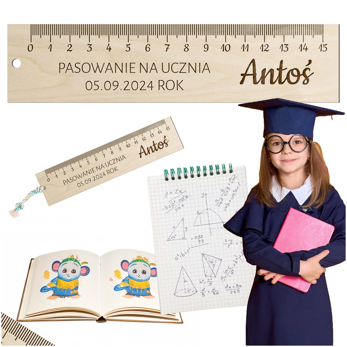 Linijka personalizowana drewniana z IMIENIEM Prezent PASOWANIE NA UCZNIA