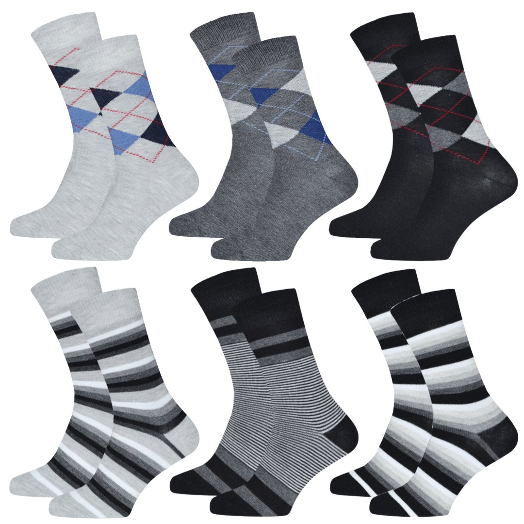 Bawełniane skarpety męskie w eleganckie romby i paski zestaw 6 par 39/42