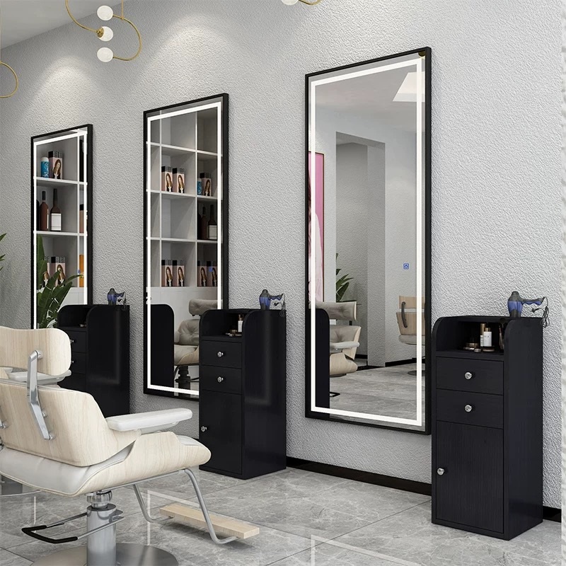 Konsola konsoleta fryzjerska barberska lustro fryzjerskie LED rama aluminiowa 180x70 STD