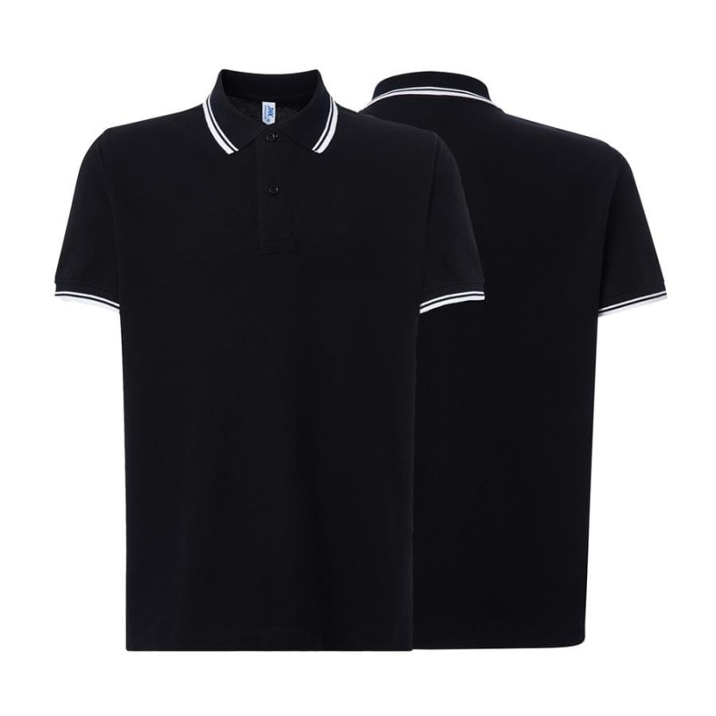 Koszulka black/white polo z logo na sercu i plecach męska z nadrukiem logo firmy 200g PORA 210 kolor koszulka polo