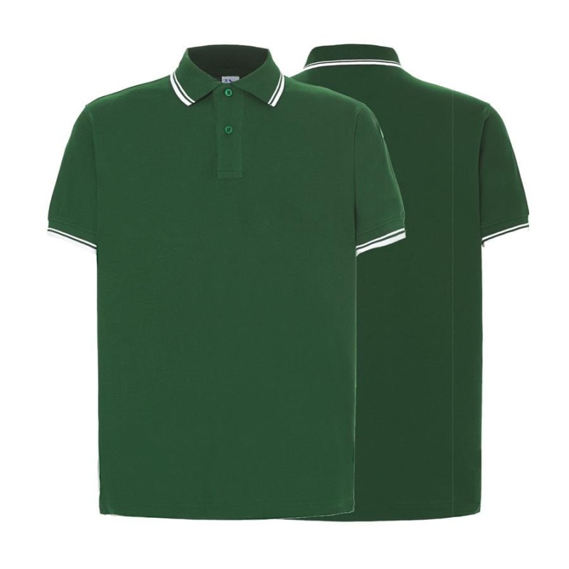 Koszulka bottle green/white polo z logo na sercu i plecach męska z nadrukiem logo firmy 200g PORA 210 kolor koszulka polo