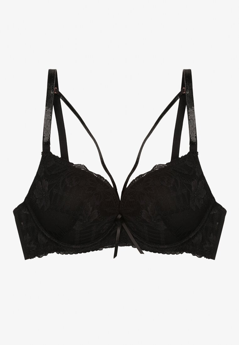 Czarny Biustonosz z Koronką i Ozdobnymi Paskami Korzedi