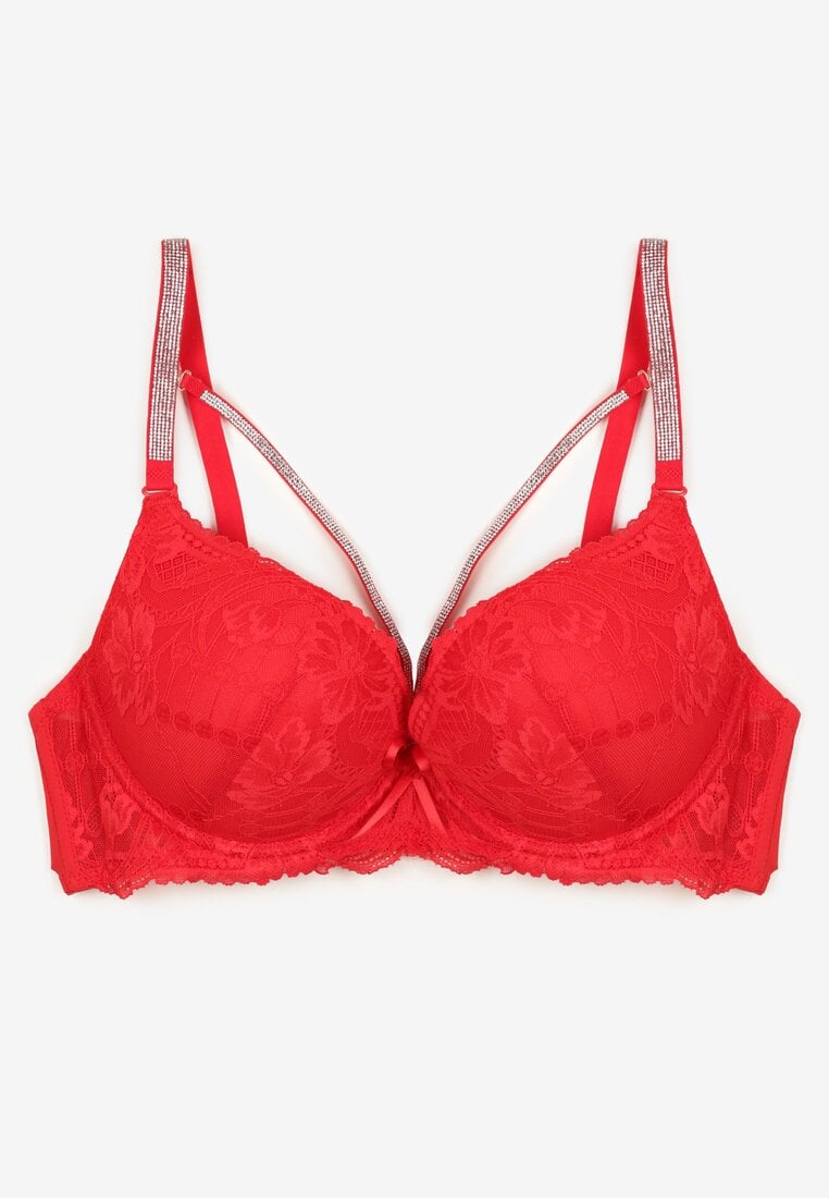 Czerwony Biustonosz z Koronką i Ozdobnymi Paskami Korzedi