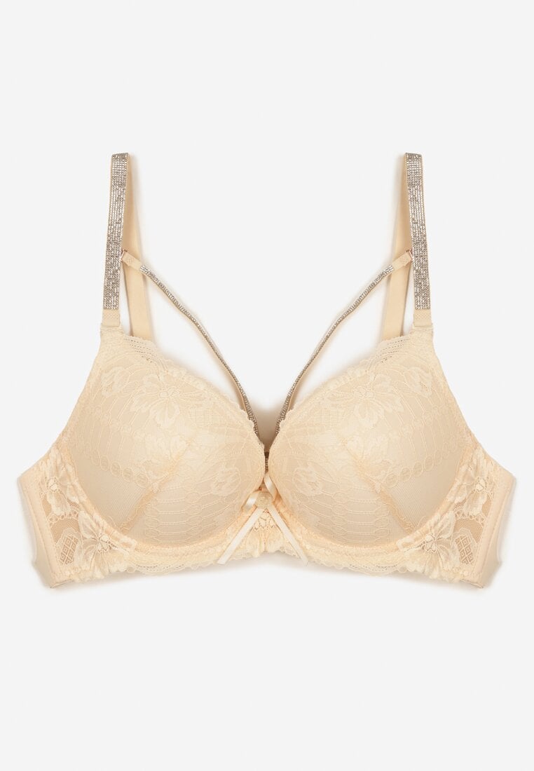 Jasnobeżowy Biustonosz z Koronką i Ozdobnymi Paskami Korzedi