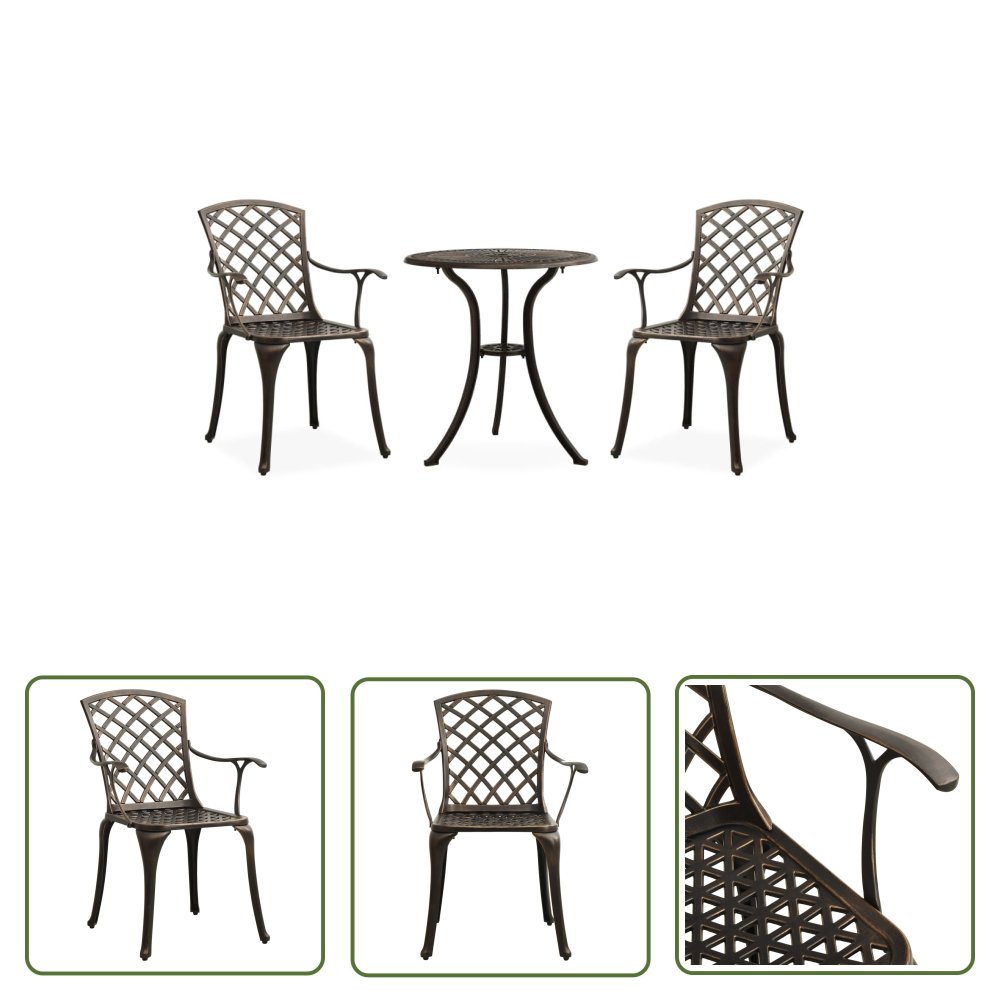 The Living Store 3-cz. zestaw mebli bistro ze stopu aluminium - brązowy - Zestaw Mebli Bistro