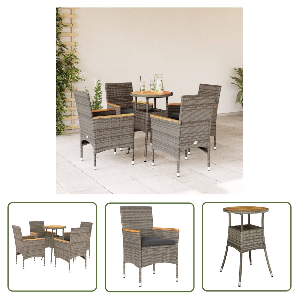 The Living Store 5-cz. zestaw mebli ogrodowych z poduszkami - szary - polirattan - Meble Ogrodowe