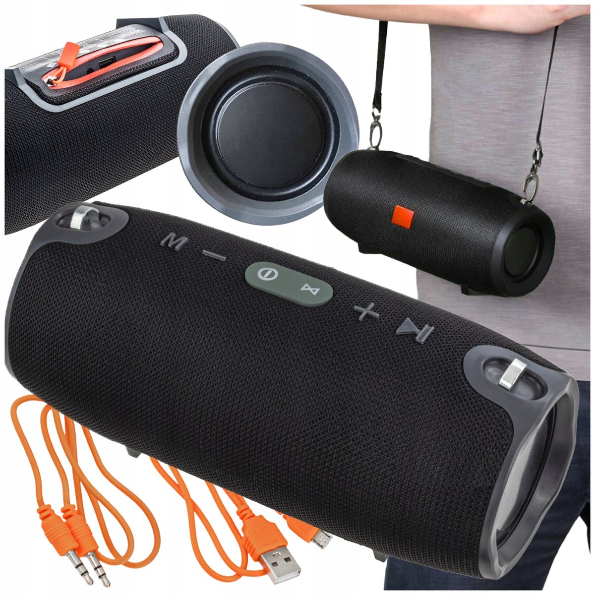 MOCNY GŁOŚNIK MOBILNY BEZPRZEWODOWY BLUETOOTH Z RADIO BASS PASKIEM NA RAMIE