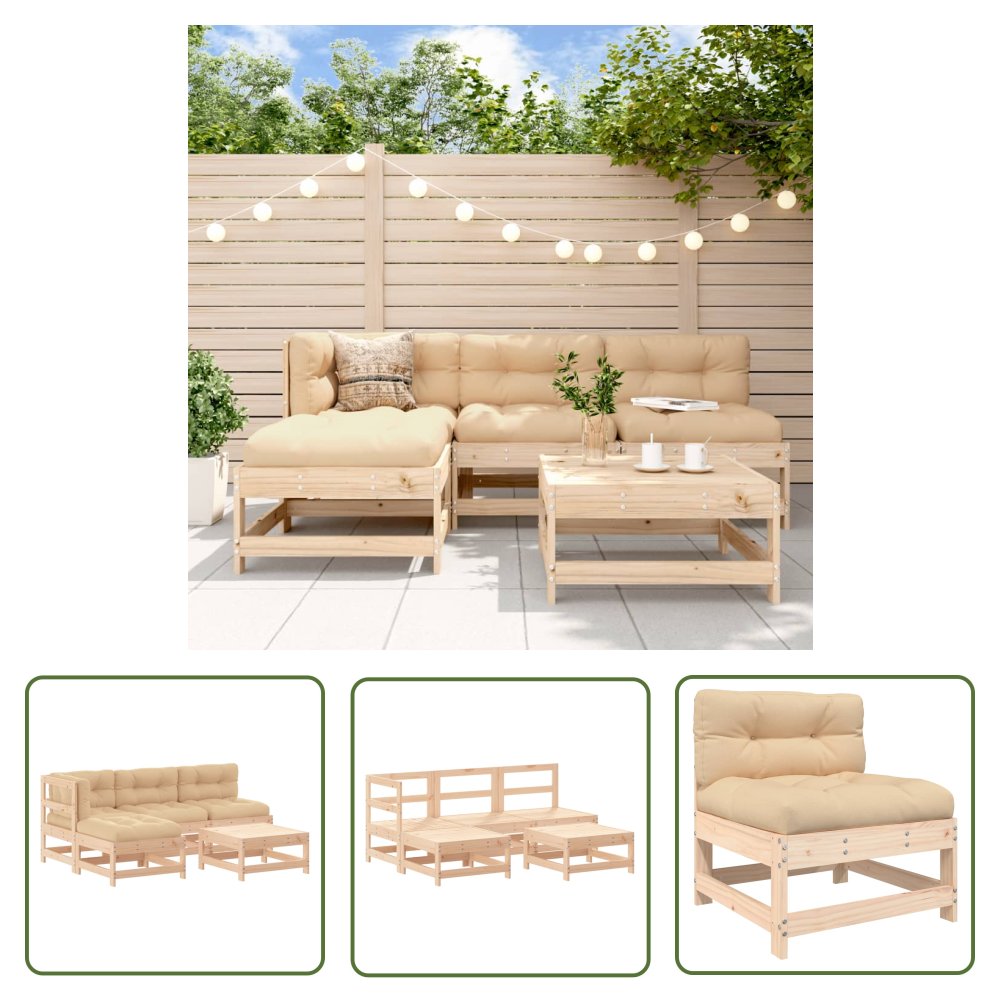 The Living Store 5-cz. zestaw wypoczynkowy do ogrodu - z poduszkami - lite drewno - Meble Ogrodowe