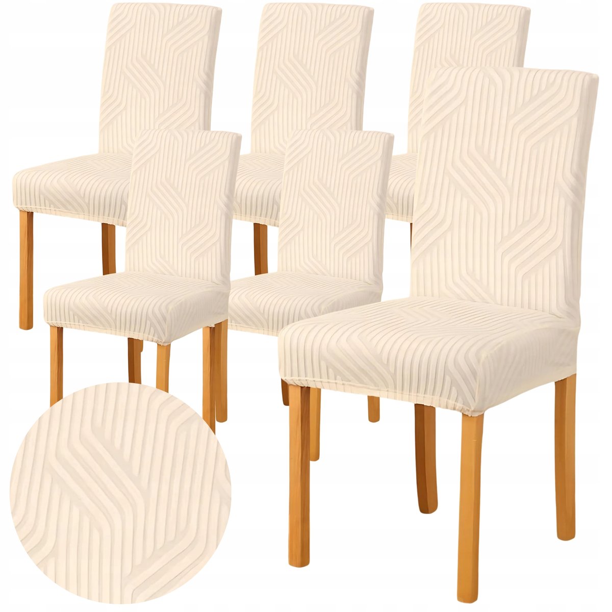 6 SZT POKROWCE NA KRZESŁA Uniwersalne Elastyczne ŻAKARD Warkocz ECRU