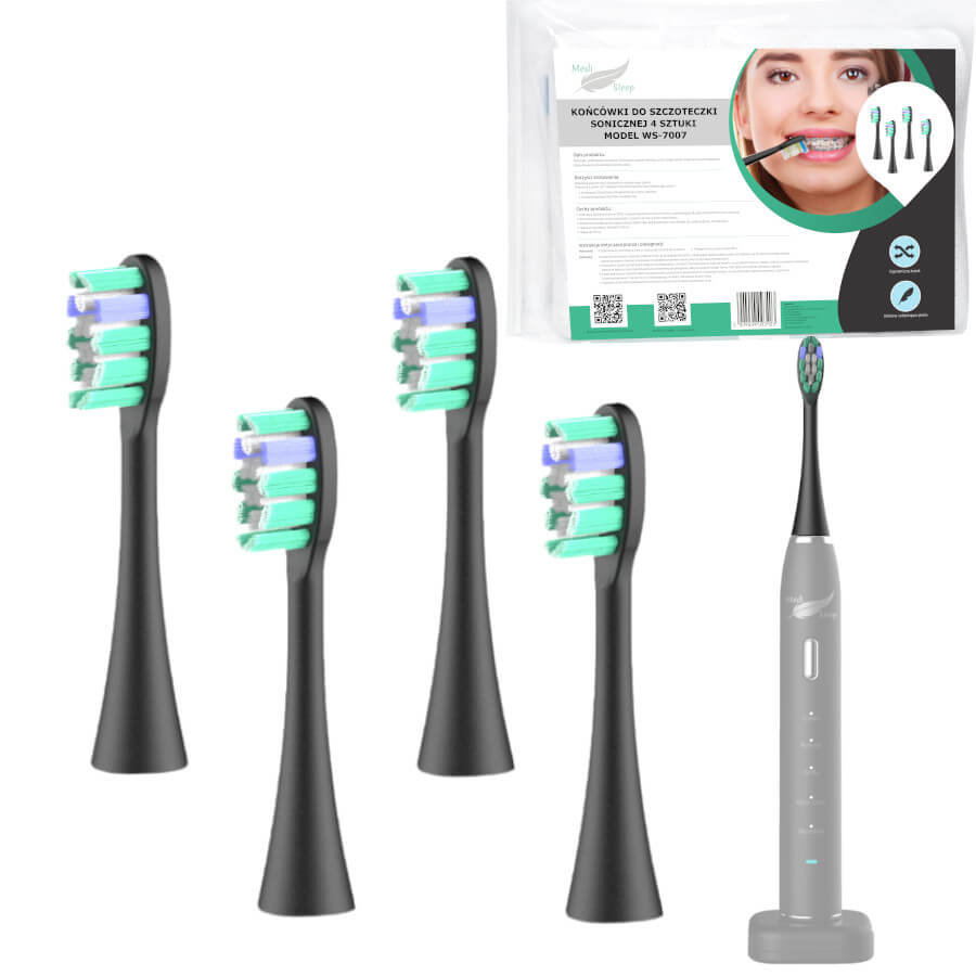 4 KOŃCÓWKI DO SZCZOTECZKI SONICZNEJ MEDI SLEEP MODEL WS-7007 CZARNE