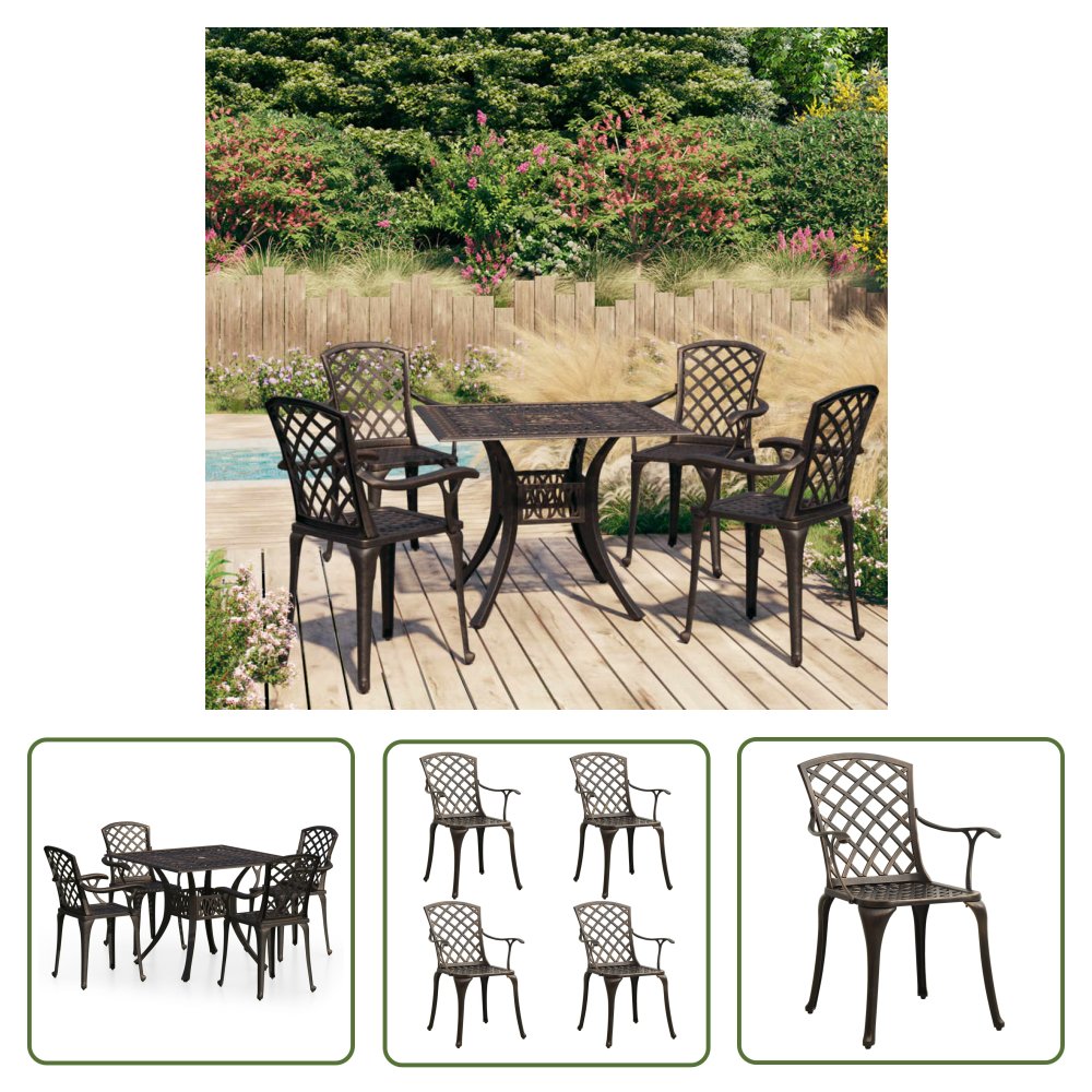 The Living Store 5-cz. zestaw mebli bistro ze stopu aluminium - brązowy - Zestaw Mebli Bistro